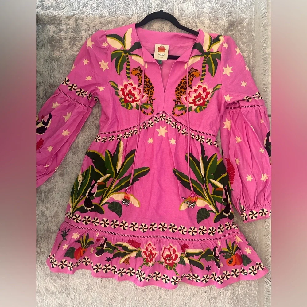 Farm Rio Pink Leopard Forest Mini Dress - Picture 1 of 4